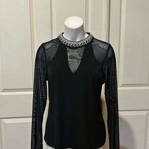 Moa Moa Sheer Rhinestone Blouse. Size Large